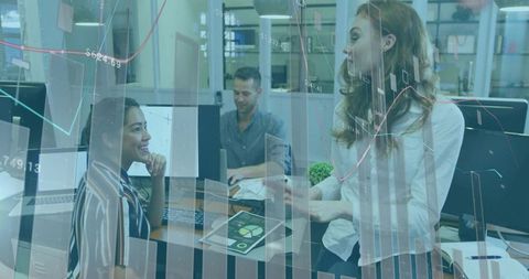 Dynamic Team Collaborating in Modern Workspace with Data Analytics