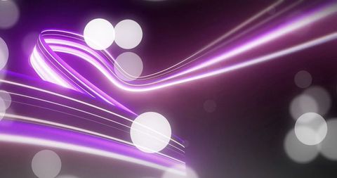 Abstract Flowing Purple and White Neon Ribbons on Black