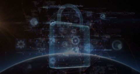Digital padlock symbolizing global cybersecurity concept