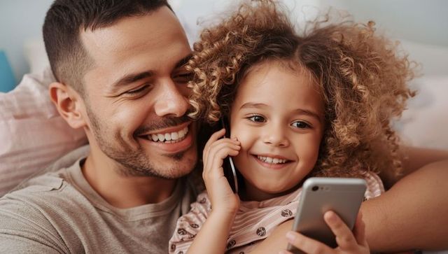 Father and Daughter Bonding with Smartphones at Home