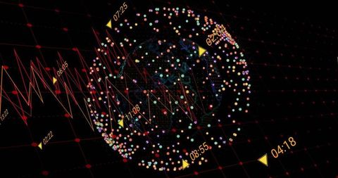 Rotating Holographic Data Globe with Neon Network, Analytics Grid and Time Markers