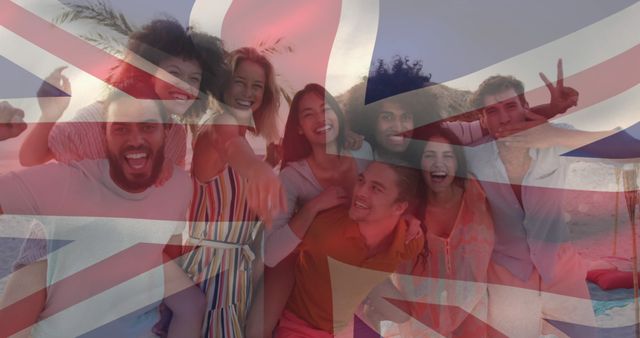 Group of Friends Celebrating United Kingdom Flag Theme Beach Party - Download Free Stock Images Pikwizard.com