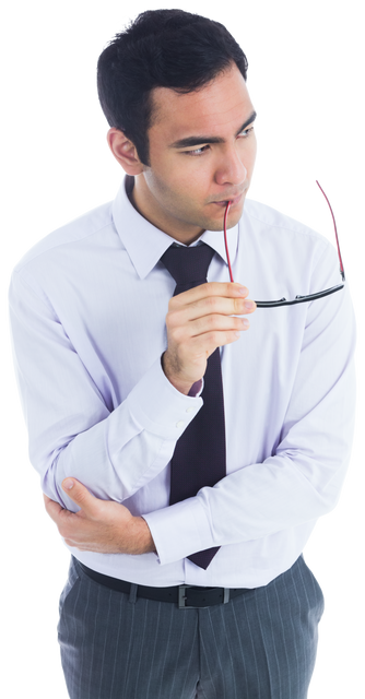 Pensive Businessman with Glasses on Transparent Background - Download Free Stock Videos Pikwizard.com