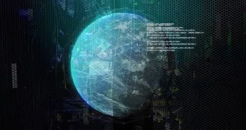 Futuristic Holographic Earth with Data Overlay Display