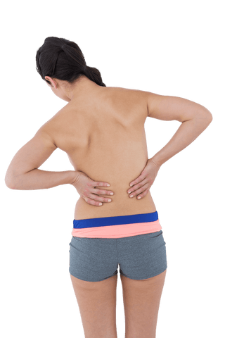 Woman Experiencing Back Pain in Transparent Isolated View