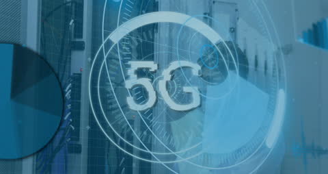 5G Technology Concept with Digital Data Analysis Overlay