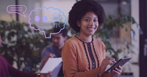 Modern AI Data Processing with African American Woman Using Tablet