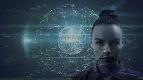 Businesswoman Integrated with Futuristic Network Visualization