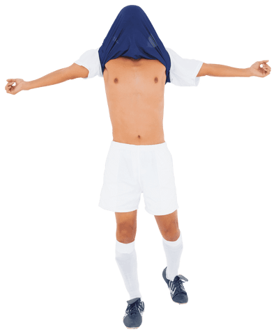Transparent Background Excited Football Player Cheering with Shirt Overhead