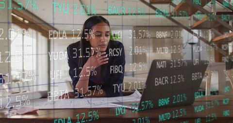 Businesswoman Analyzing Stock Data with Financial Projections
