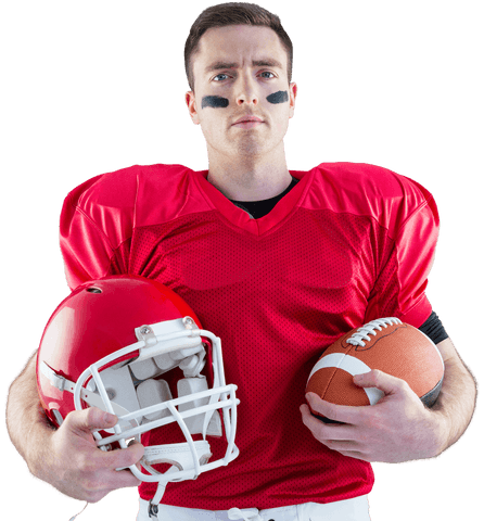 american football player in red jersey holding helmet and ball transparent background - Download Free Stock Videos Pikwizard.com
