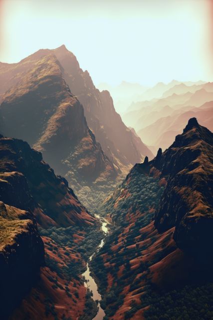 Dramatic Mountain Range with Winding River at Sunset - Download Free Stock Images Pikwizard.com