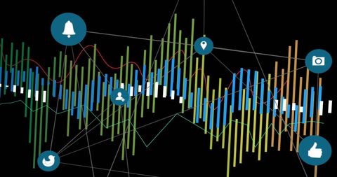 colorful data visualization with technological icon elements - Download Free Stock Images Pikwizard.com