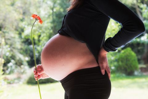 Pregnant Woman Holding Flower Symbolizing New Life