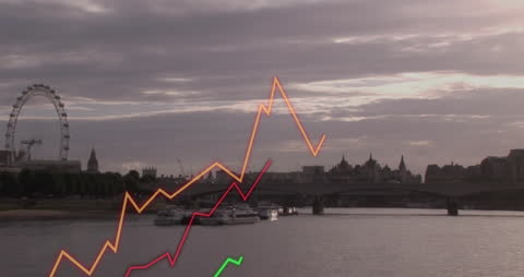 Financial Data Animation Overlay on Cityscape