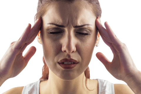 transparent focused woman experiencing headache with hands on temples - Download Free Stock Videos Pikwizard.com