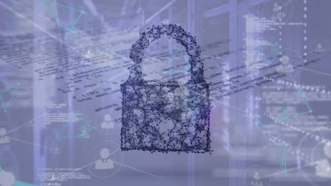 Digital Security Concept with Animated Padlock Overlay in Data Center