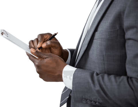 businessman in grey suit writing on transparent clipboard - Download Free Stock Videos Pikwizard.com