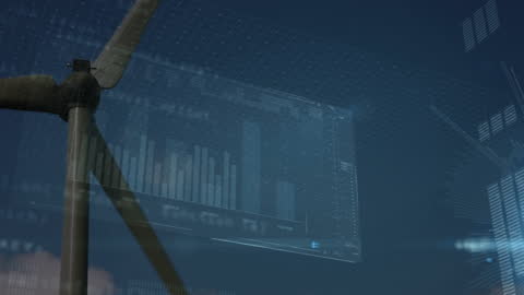 Futuristic Interface With Wind Turbine and Data Visualization