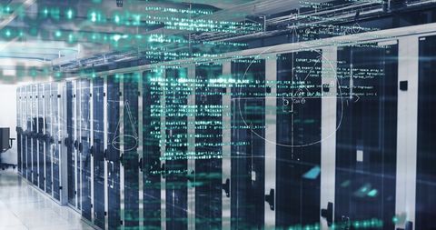Digital Network with Mathematical Codes Overlaying Modern Server Room - Download Free Stock Images Pikwizard.com