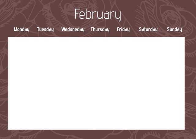 February Calendar Template with Floral Design and Spacious Layout for Planning - Download Free Stock Videos Pikwizard.com