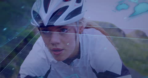 Mixed Reality: Woman Cyclist with Digital Interface