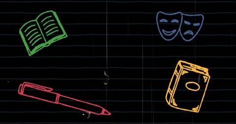 Digital School Icons on Black Notebook Background