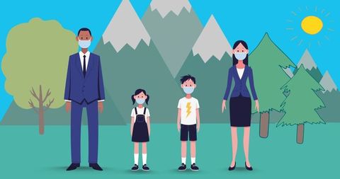 Family Wearing Masks Outdoors in Mountainous Landscape - Download Free Stock Images Pikwizard.com