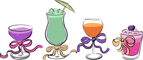 Transparent background flat design cocktail glasses with festive ribbons