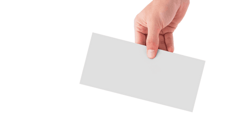 Transparent hand holding blank white card