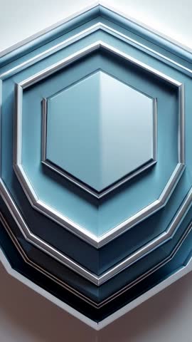Vertical Video Rotating Hexagon Shield Emblem Reflecting Light for Tech Security Branding