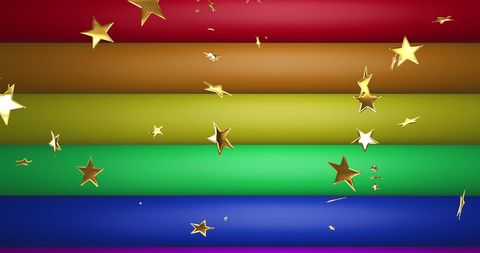 Gold Stars Over Colorful Rainbow Stripes Background
