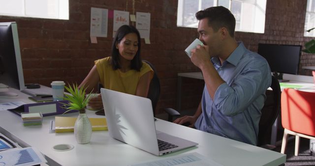 Two Coworkers in Modern Office Discussing Project and Having a Break - Download Free Stock Images Pikwizard.com