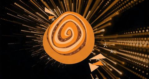 Radiant Orange Spiral with Golden Light Beams and Geometric Accents for Dynamic Backgrounds