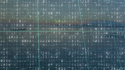 Digital Data Flow Over Circuit Board with Ocean Background