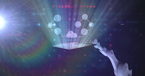 Robotic Arm Interacting with Futuristic Data Interface