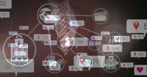 Businessman Interacting with Global Social Media Interface