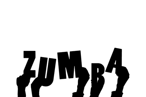 Zumba letters in hands silhouette on transparent background