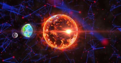 Digital Illustration of Vibrant Glowing Planets and Fiery Sun - Download Free Stock Images Pikwizard.com