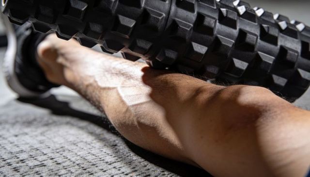 Deep tissue calf rolling with textured foam roller for muscle recovery and mobility