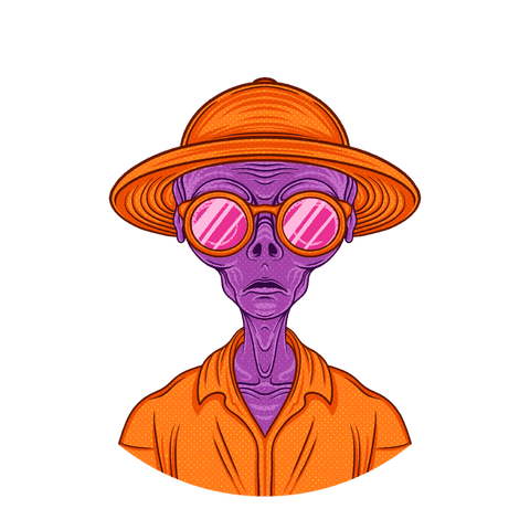 purple alien in orange hat wearing pink shades on transparent canvas - Download Free Stock Videos Pikwizard.com