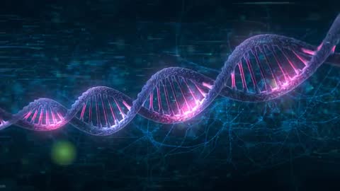 Futuristic DNA Helix in Digital Space