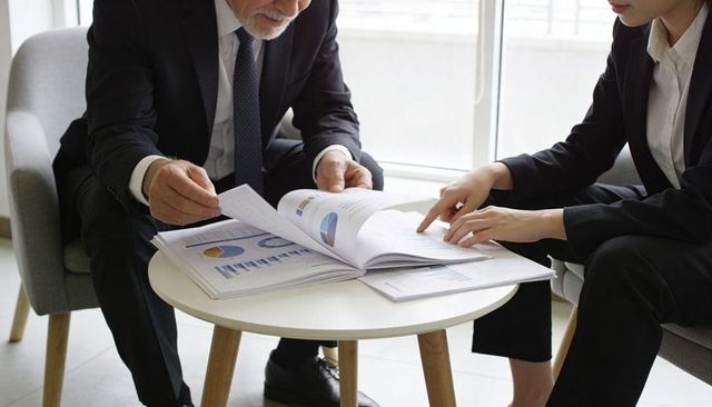 Business professionals reviewing financial reports and charts during collaborative meeting