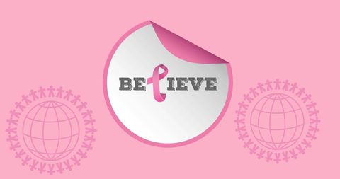 Inspirational Believe Message with Pink Ribbon and Global Unity Symbols - Download Free Stock Images Pikwizard.com