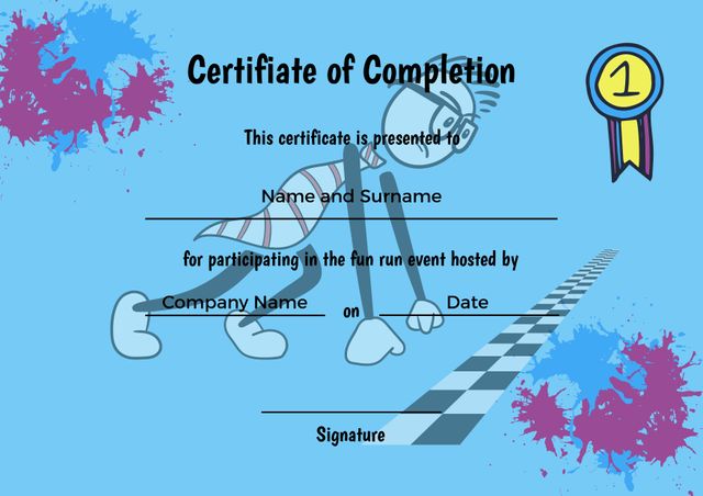 Fun Run Event Certificate of Completion - Editable Template - Download Free Stock Templates Pikwizard.com