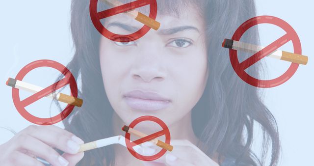 Young Woman Quitting Smoking with Anti-Smoking Signs - Download Free Stock Images Pikwizard.com