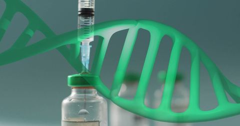 dna strand overlaid on medical vials with syringe - Download Free Stock Images Pikwizard.com