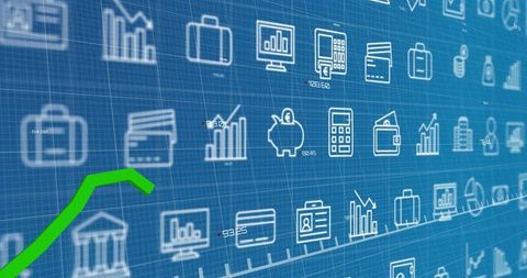 Blueprint Finance Dashboard Displaying Streaming Financial Icons with Green Upward Trend