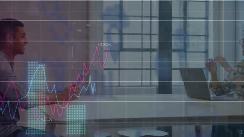 Business People Analyzing Data with Digital Graph Overlay