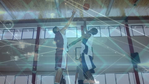 Digital Network Overlay on Basketball Players Competing